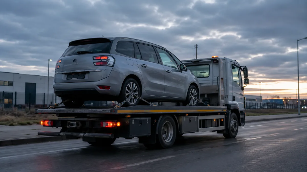 KI-generiertes Symbolbild: Fahrzeugabholung mit einem Abschleppwagen