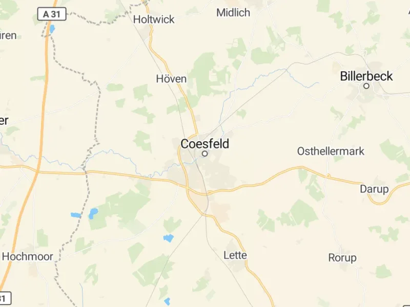 Karte des Einzugsgebiets, Autoverwertung Coesfeld