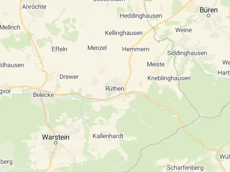 Karte des Einzugsgebiets, Autoverwertung Rüthen
