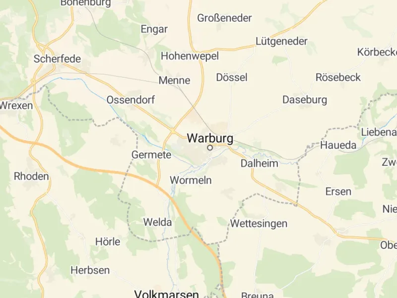 Karte des Einzugsgebiets, Autoverwertung Warburg