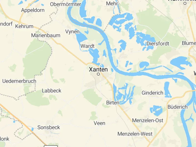 Karte des Einzugsgebiets, Autoverwertung Xanten
